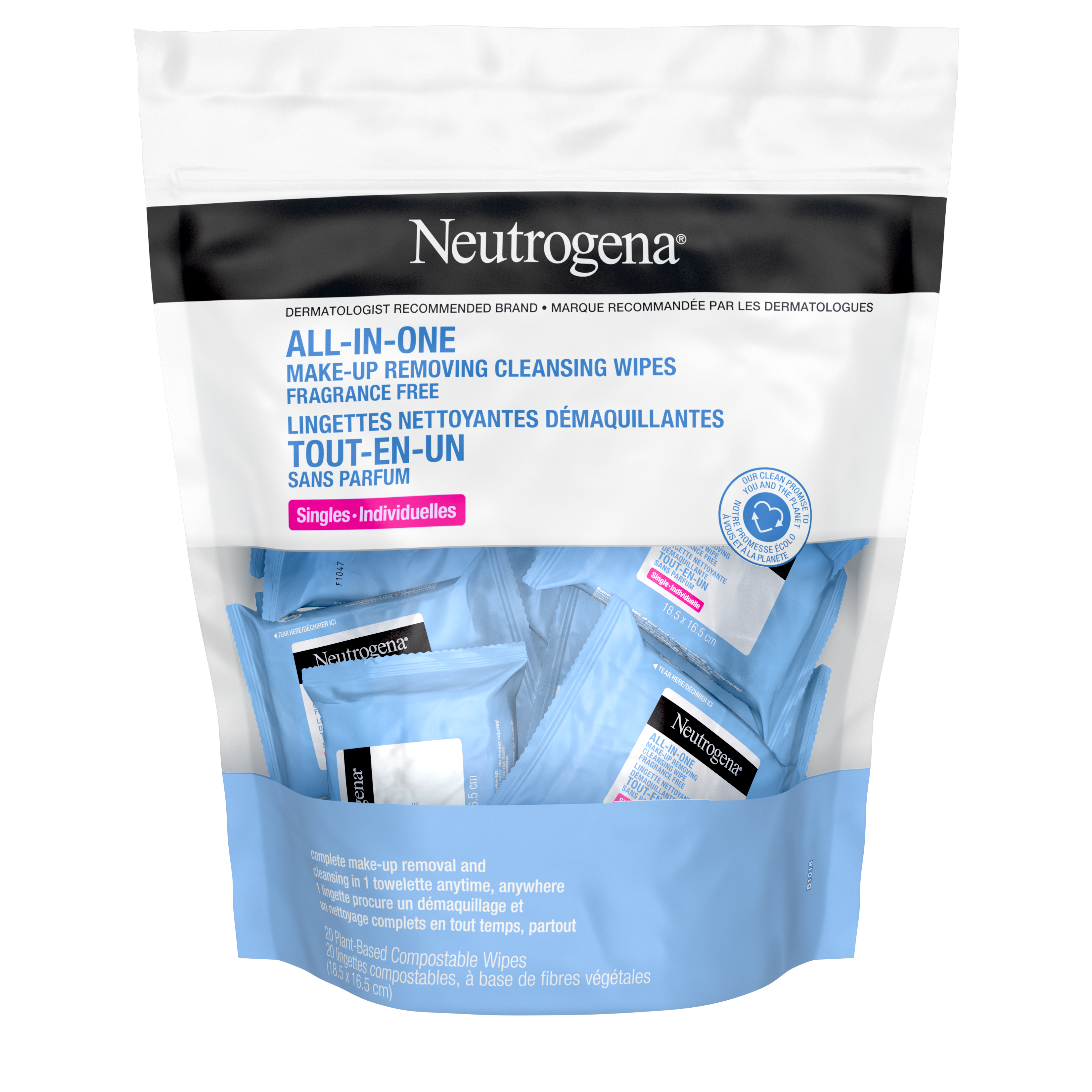 Neutrogena® All-In-One Make-up Removing Cleansing Wipes, Fragrance-Free Singles