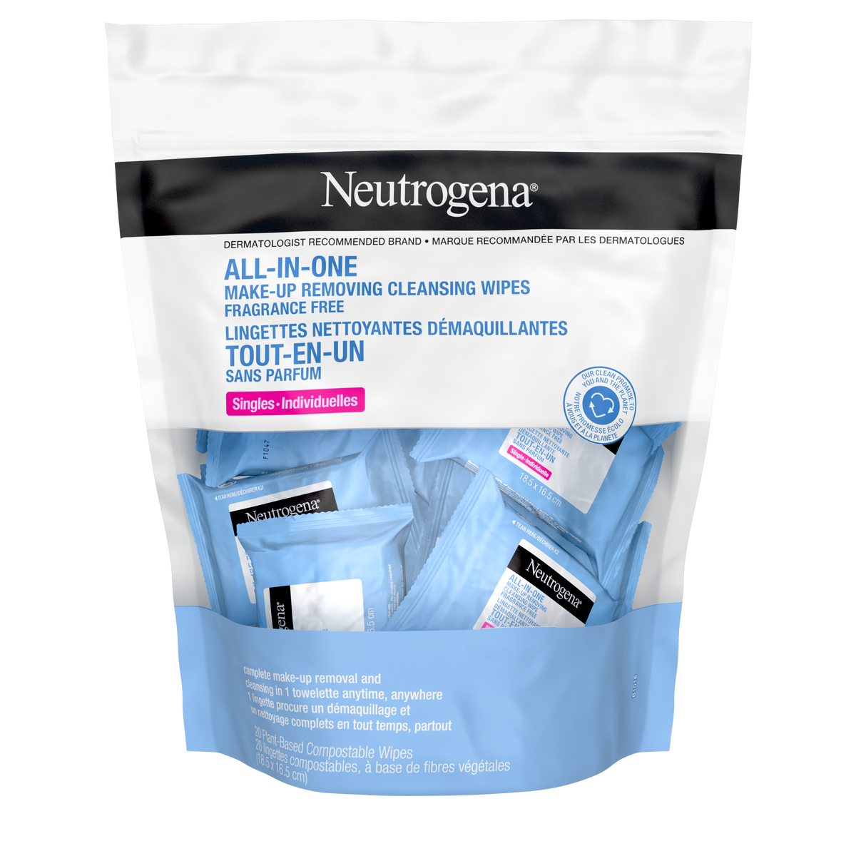 Neutrogena® All-In-One Make-up Removing Cleansing Wipes, Fragrance-Free Singles